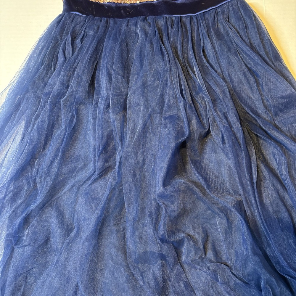 NeeSees Dress Boutique Gold Blue Sequin Tulle Modest Dress Women's Sz S A3598 - Picture 3 of 6